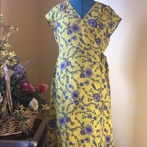Banana Republic Yellow wrap dress with blue floral print